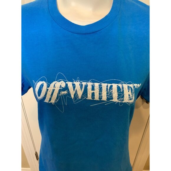OFF-WHITE c/o Virgil Abloh Blue Scribble Logo Short Sleeve T-Shirt Size Large - Picture 2 of 6